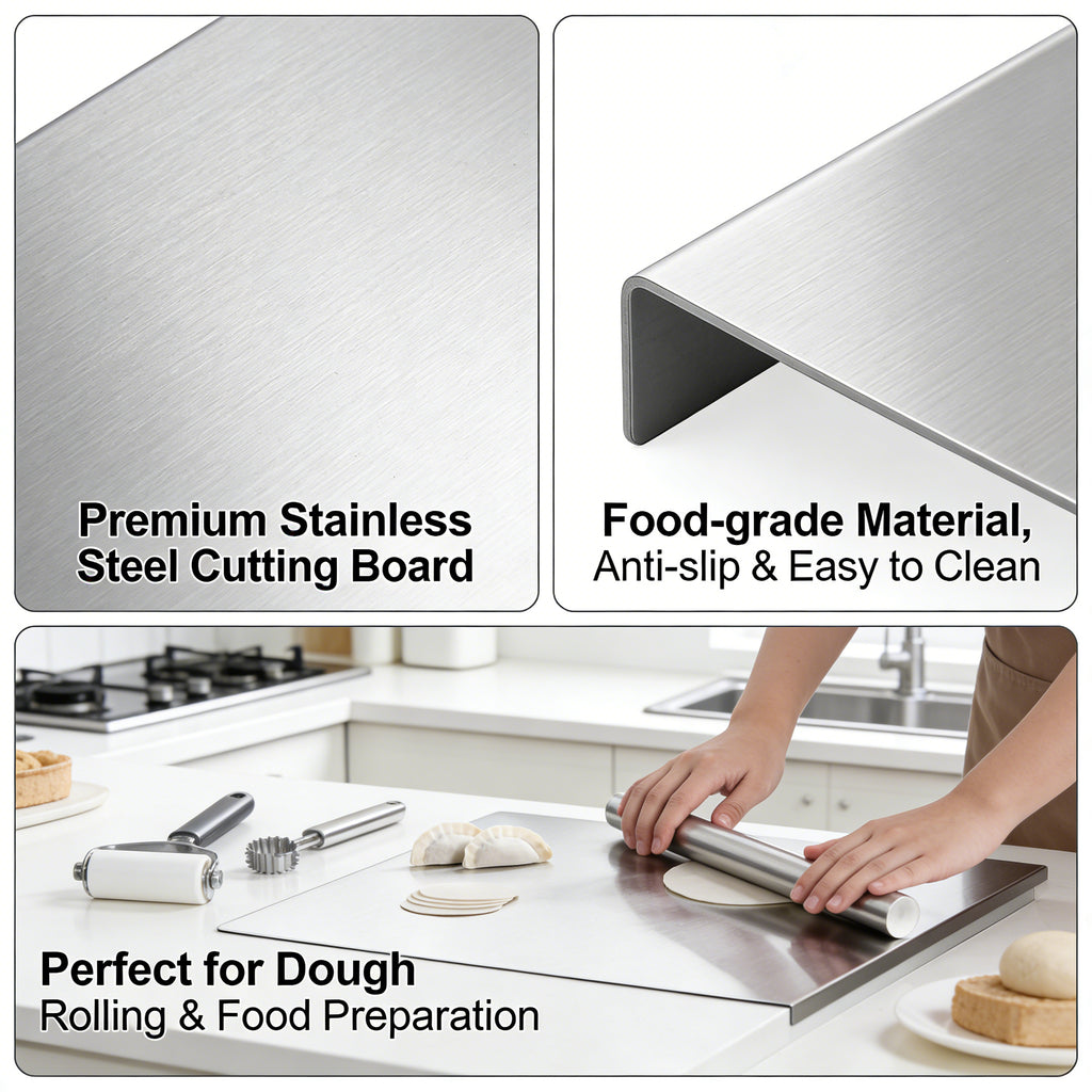 Grande planche à découper en inox réversible avec support — 60 x 40 cm — modèle 1