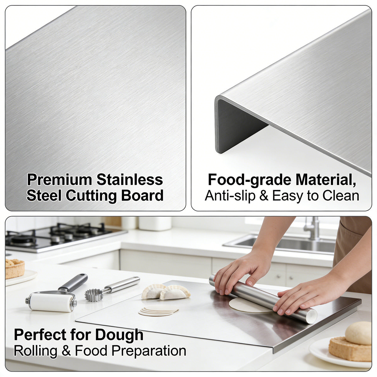 Grande planche à découper en inox réversible avec support — 60 x 40 cm — modèle 1