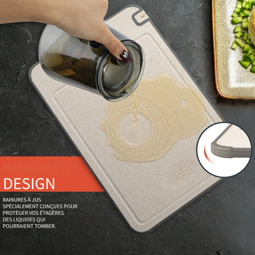 Planche à découper en inox à rainure à jus réversible pour viande et poisson