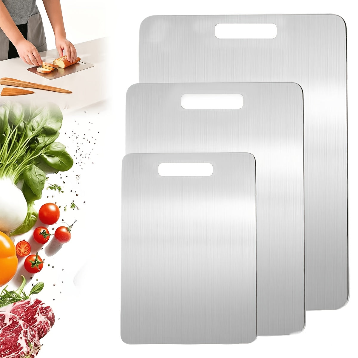 Planche à découper en inox antidérapante — lot de 3
