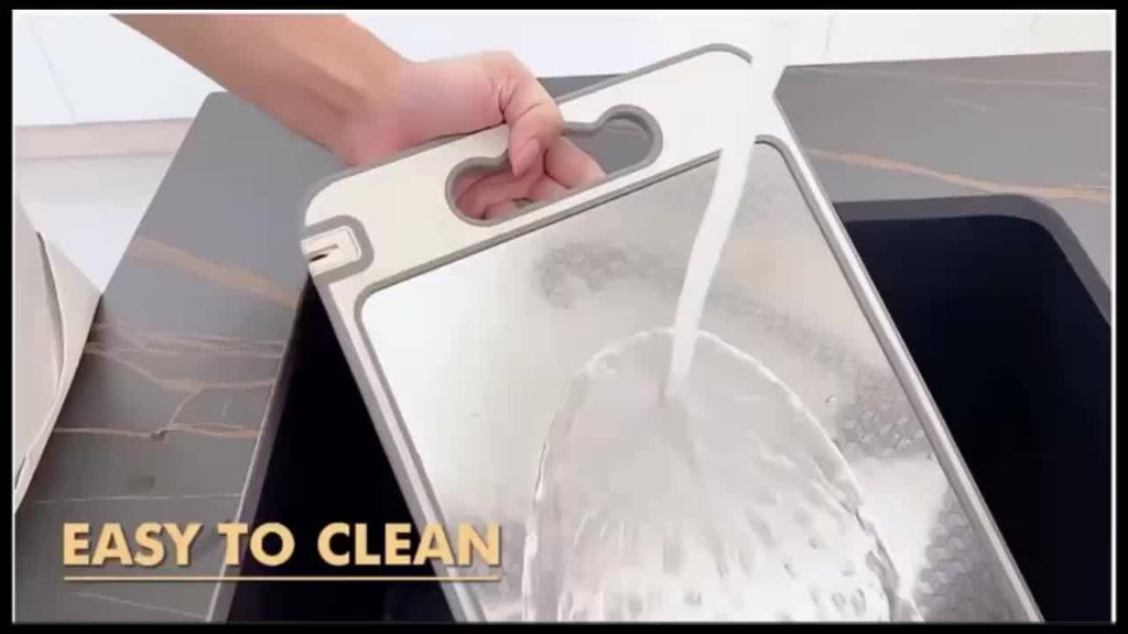Planche à découper en inox à rainure à jus réversible pour viande et poisson