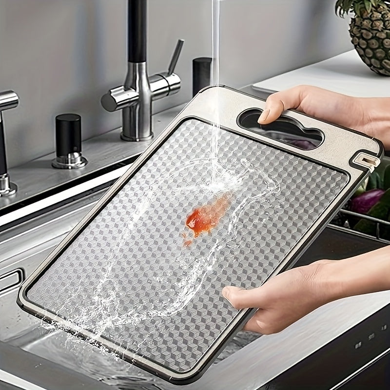 Planche à découper en inox à rainure à jus réversible pour viande et poisson