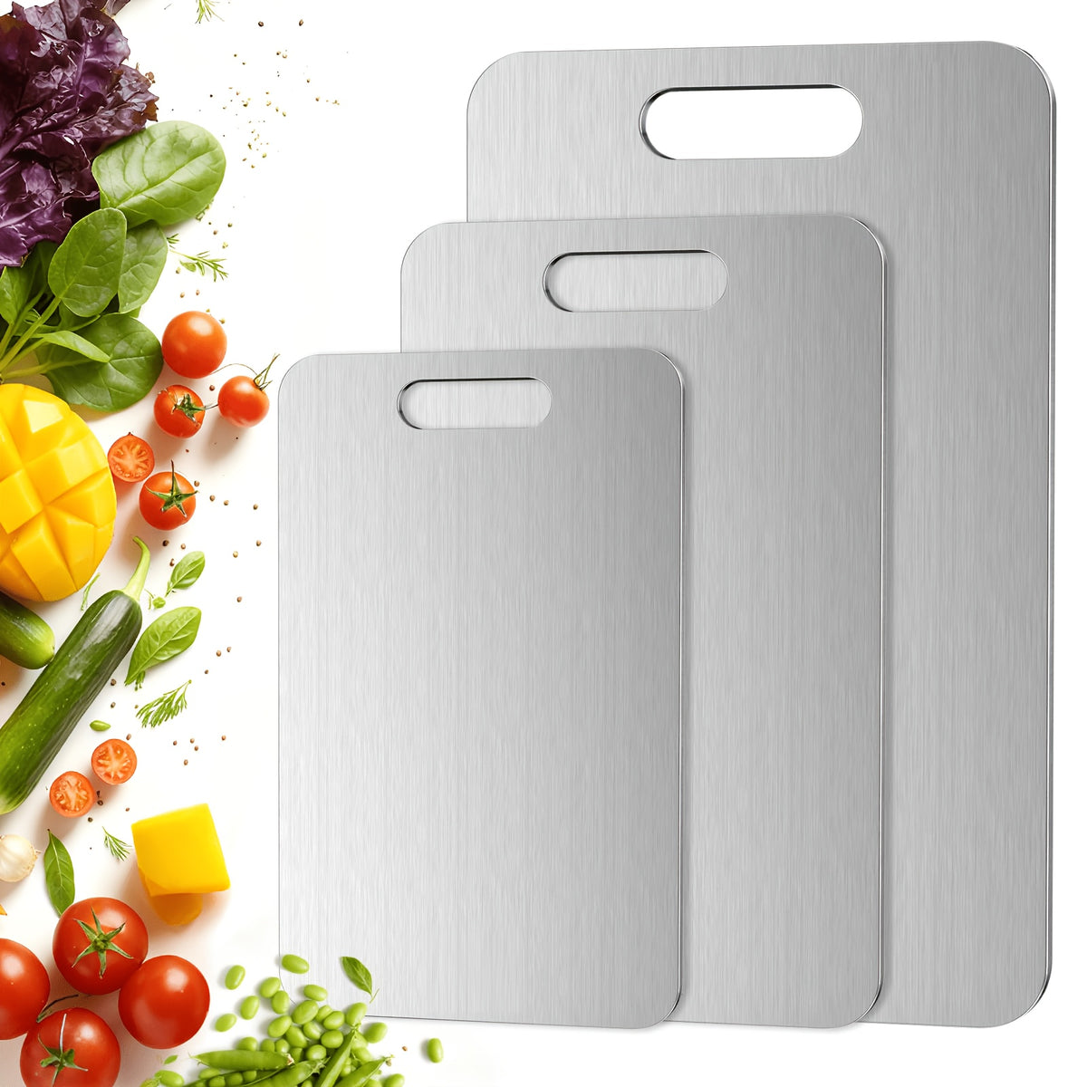 Planche à découper en inox antidérapante — lot de 3