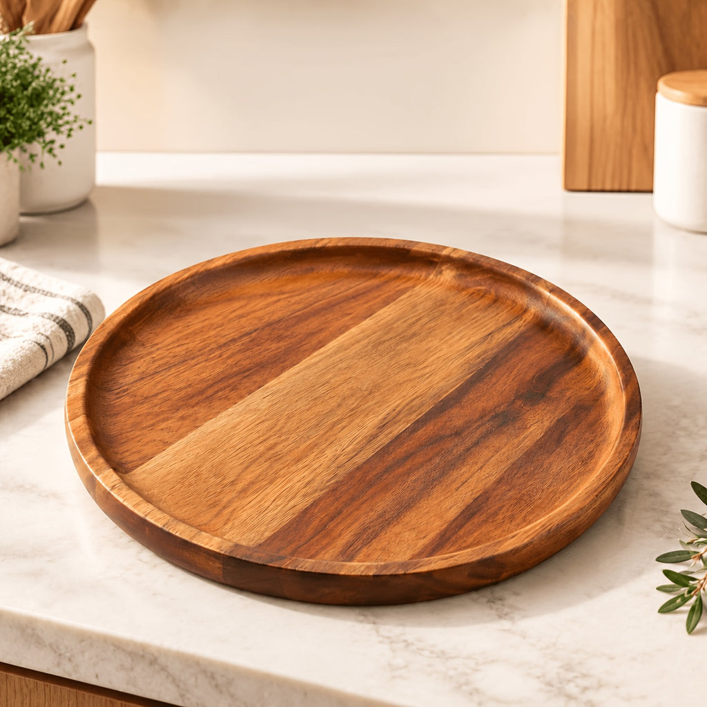Plateau de petit-déjeuner rond en bois avec support — 20,5 cm de diamètre