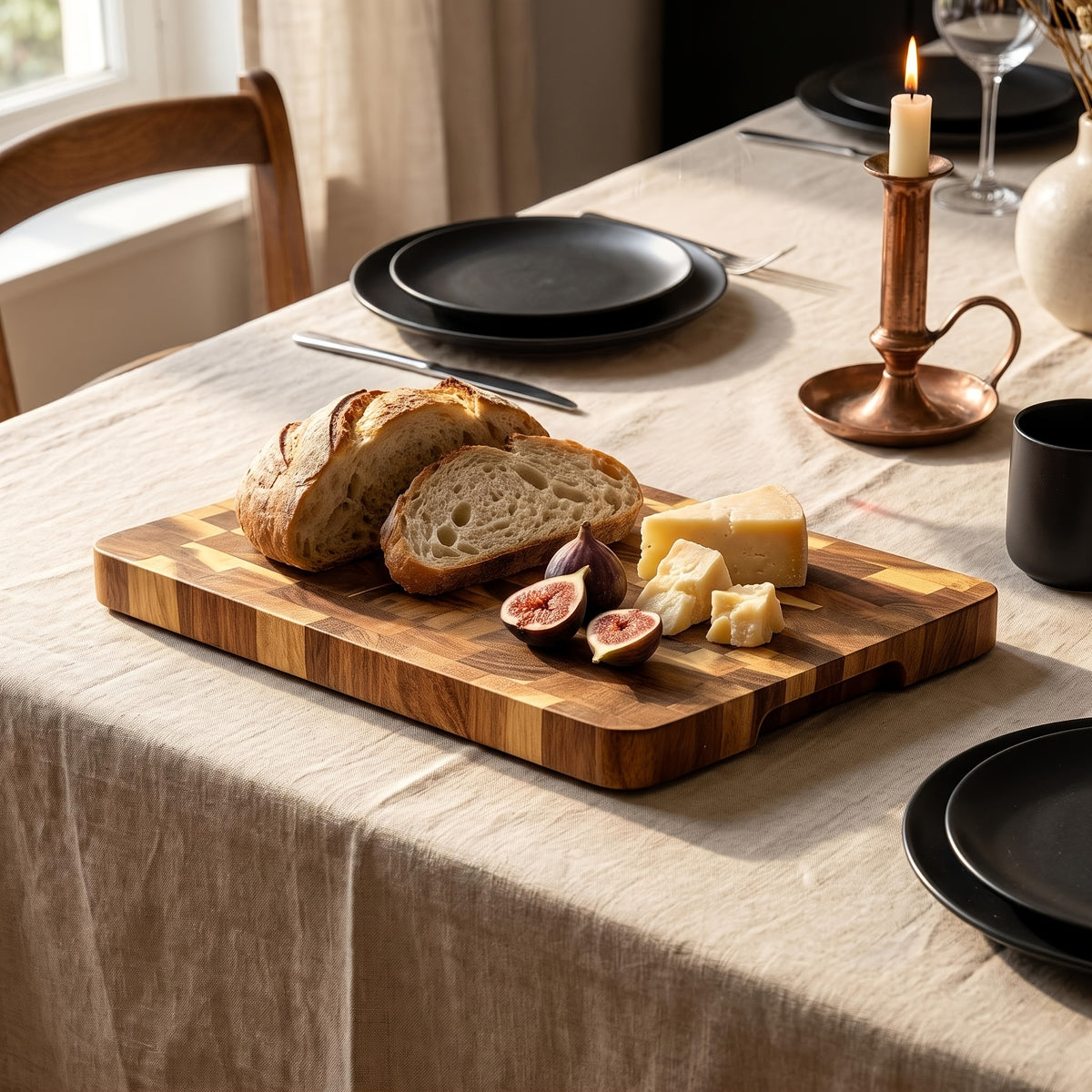 Planche à découper en acacia à poignée pour viande et poisson