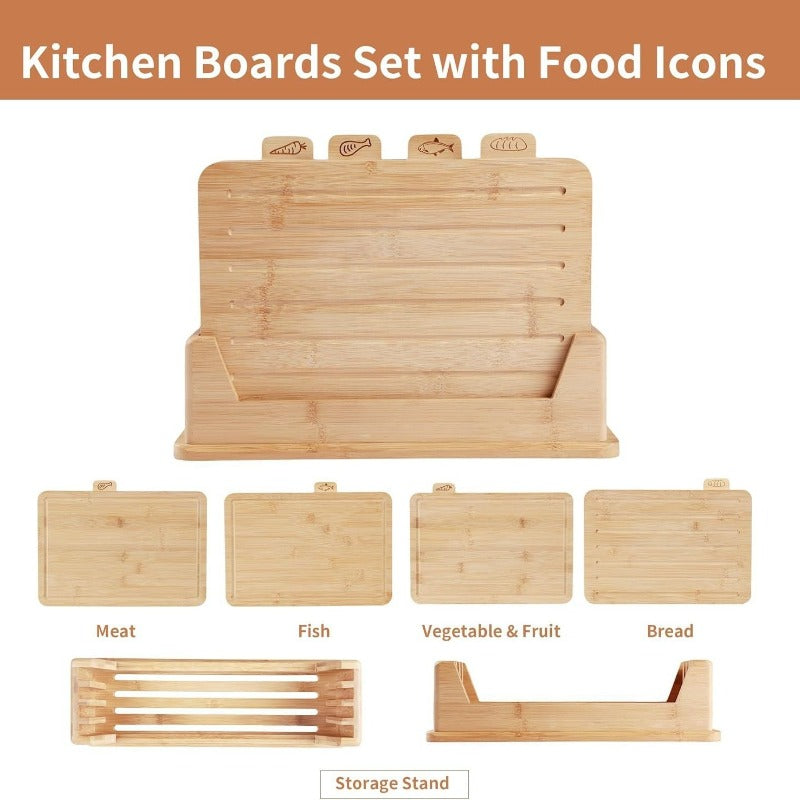 Planche à découper en bambou avec support — lot de 4, 36,3 x 11,9 cm