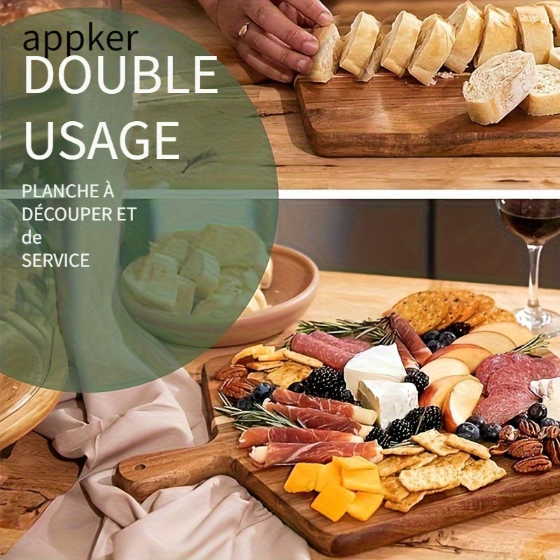 Planche à découper en acacia à poignée — 43,2 x 33 cm