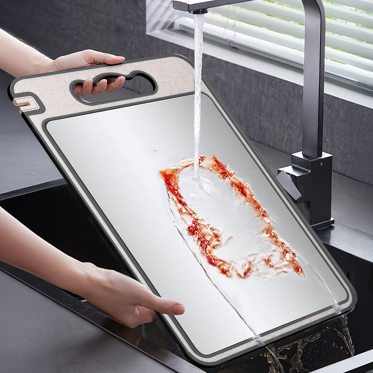 Planche à découper en titane réversible pour viande et poisson