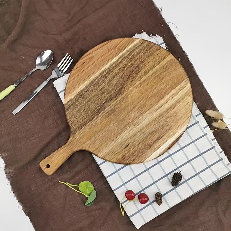 Planche à découper ronde en acacia à poignée — 39,2 x 29,8 cm