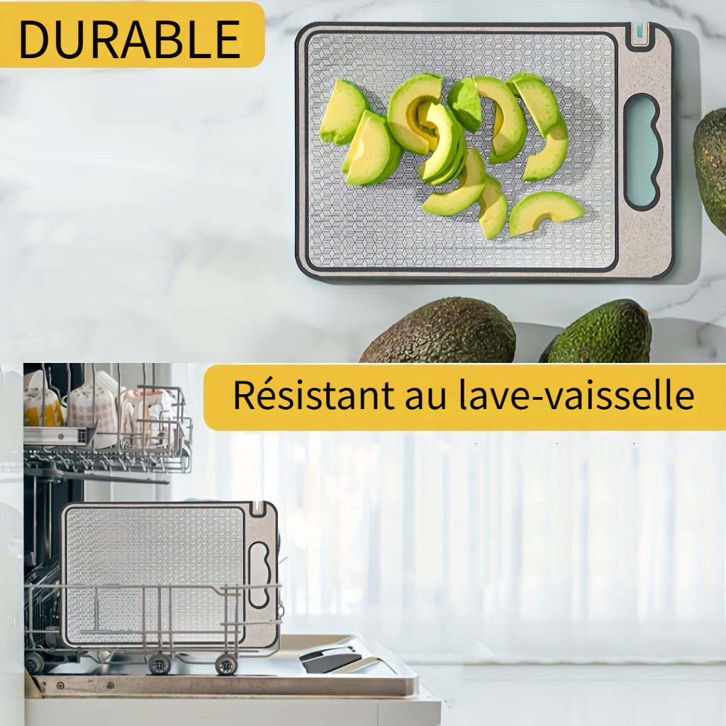 Planche à découper en inox à rainure à jus réversible pour viande et poisson