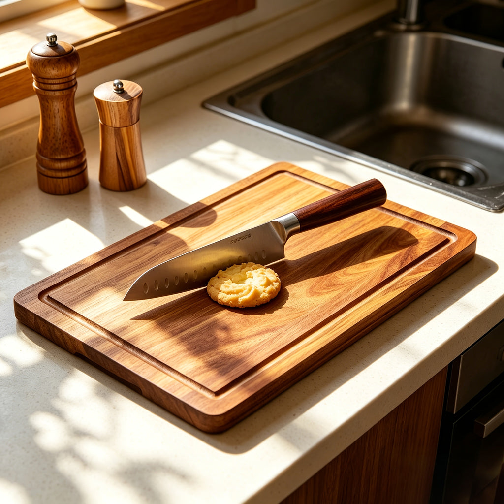 Planche à découper en acacia à rainure à jus pour viande et poisson