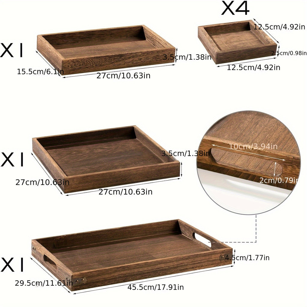 Plateau de petit-déjeuner en bois à poignée — lot de 7
