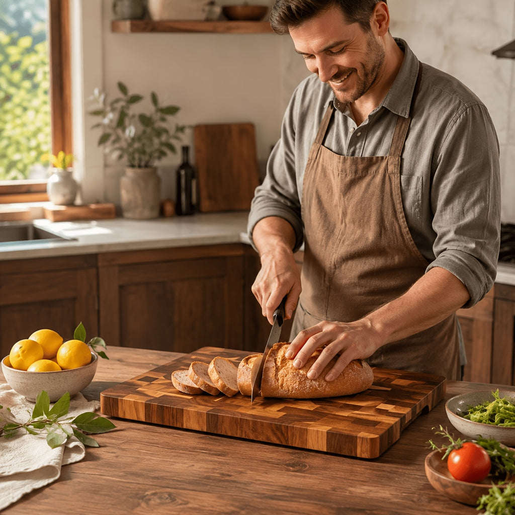 Planche à découper en acacia à poignée pour viande et poisson