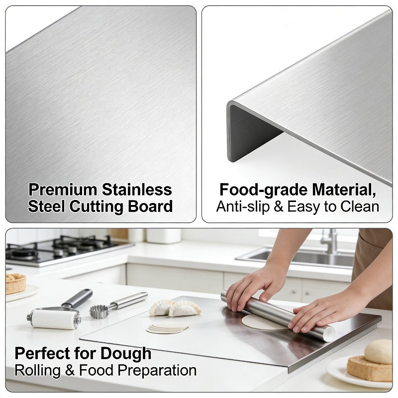 Grande planche à découper en inox réversible avec support — 60 x 40 cm — modèle 2