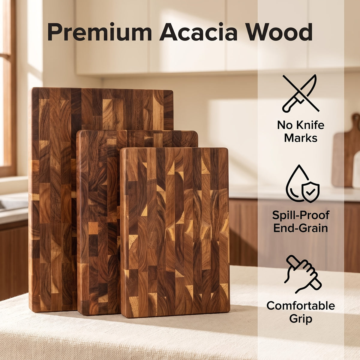 Planche à découper en acacia à poignée pour viande et poisson