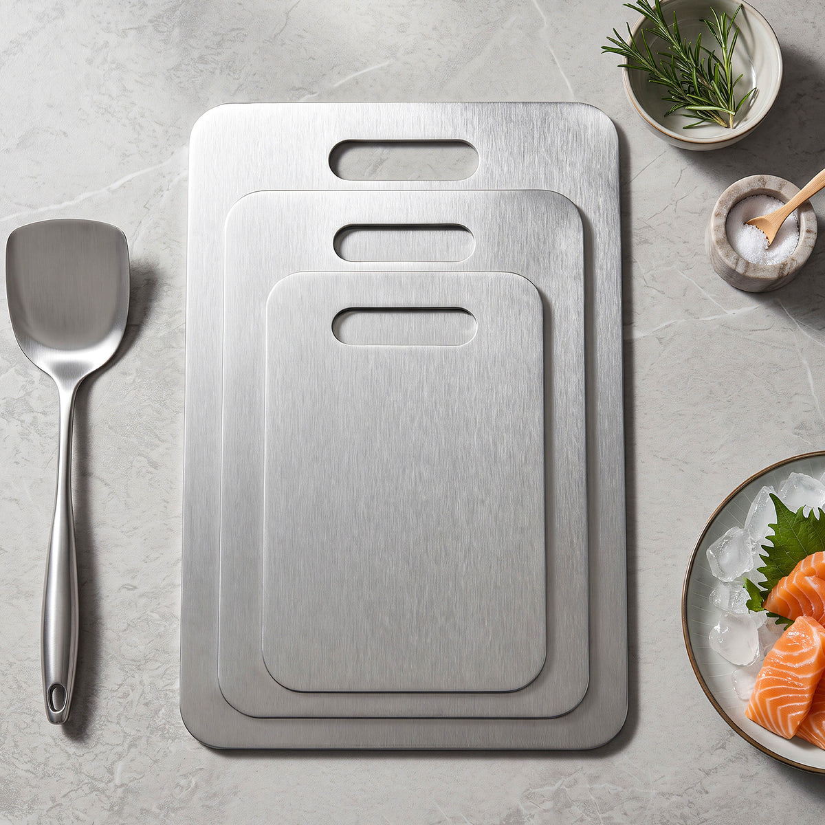 Petite planche à découper en inox réversible — lot de 3, 24 cm de diamètre
