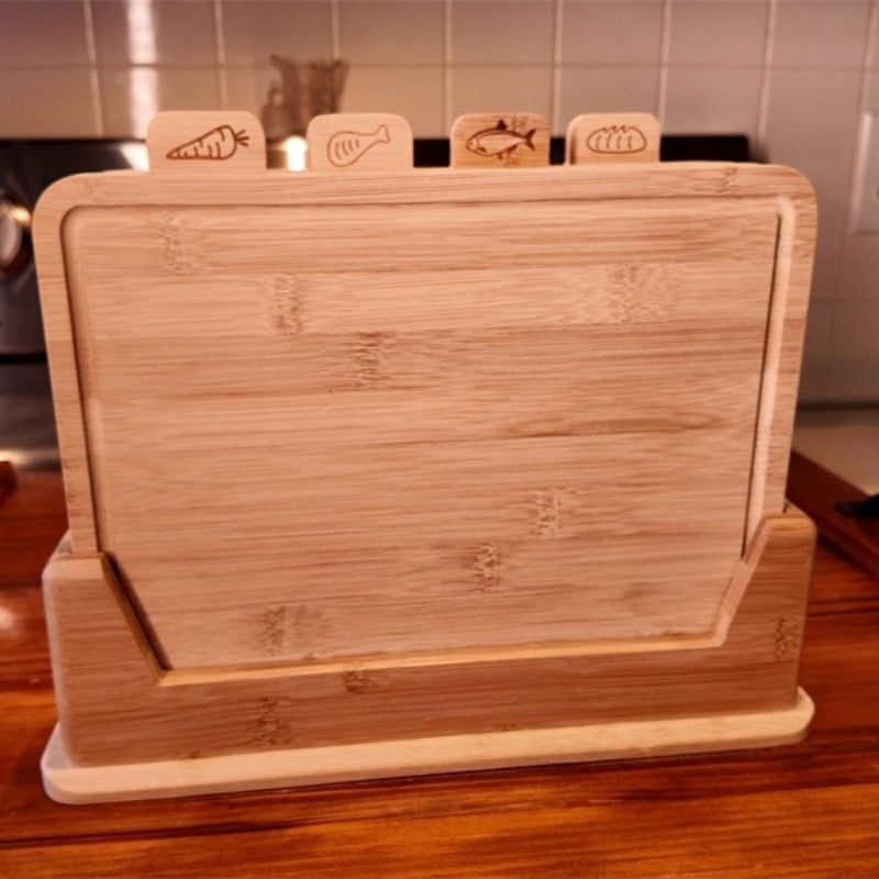 Planche à découper en bambou avec support — lot de 4, 36,3 x 11,9 cm