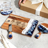Petit Carré Bleu / Ensemble de Planche avec Couteau et Sous-verres