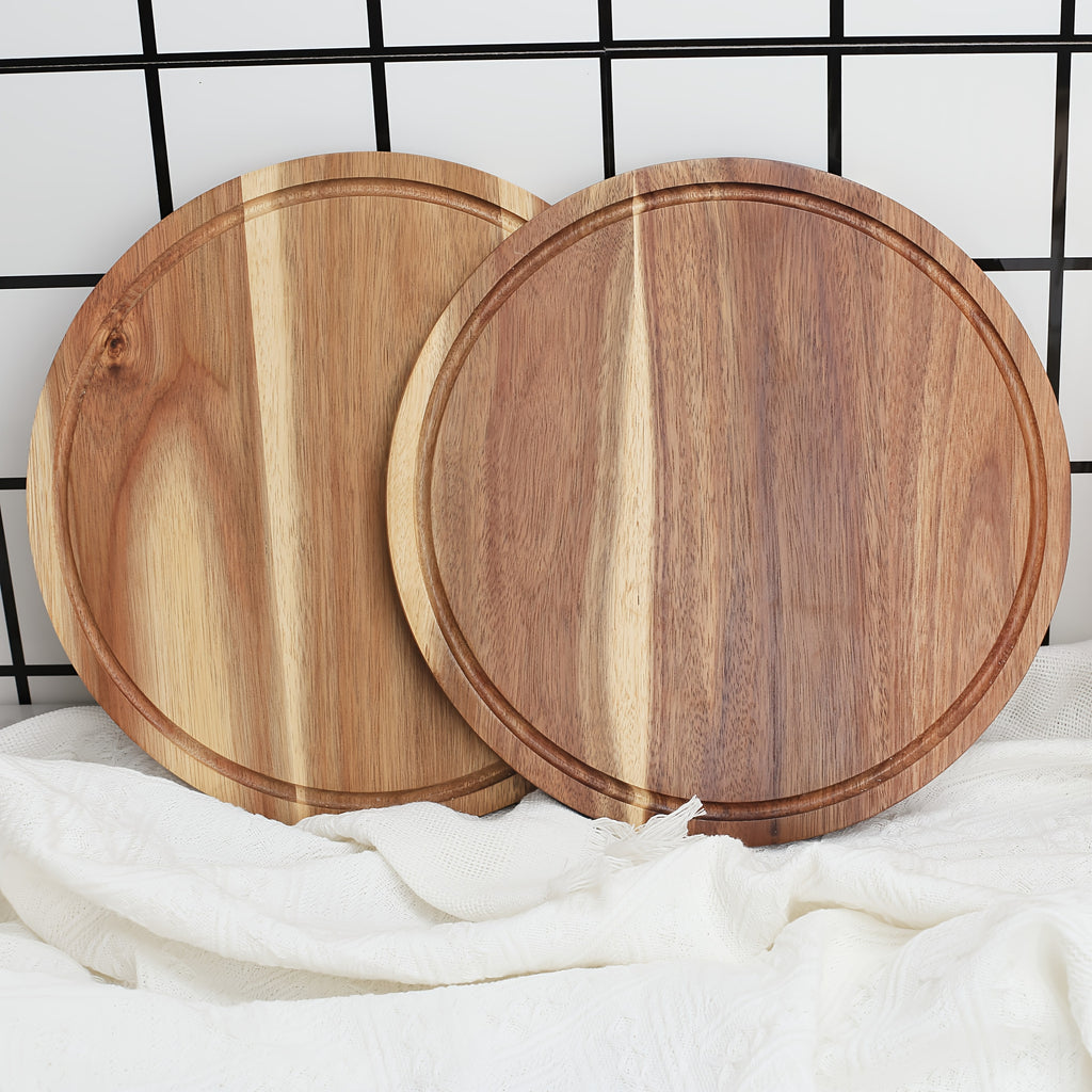 Planche à découper ronde en acacia à poignée — 30,2 cm de diamètre