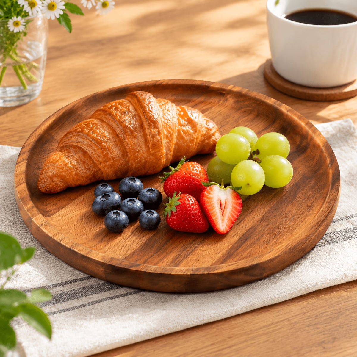 Plateau de petit-déjeuner rond en bois avec support — 20,5 cm de diamètre