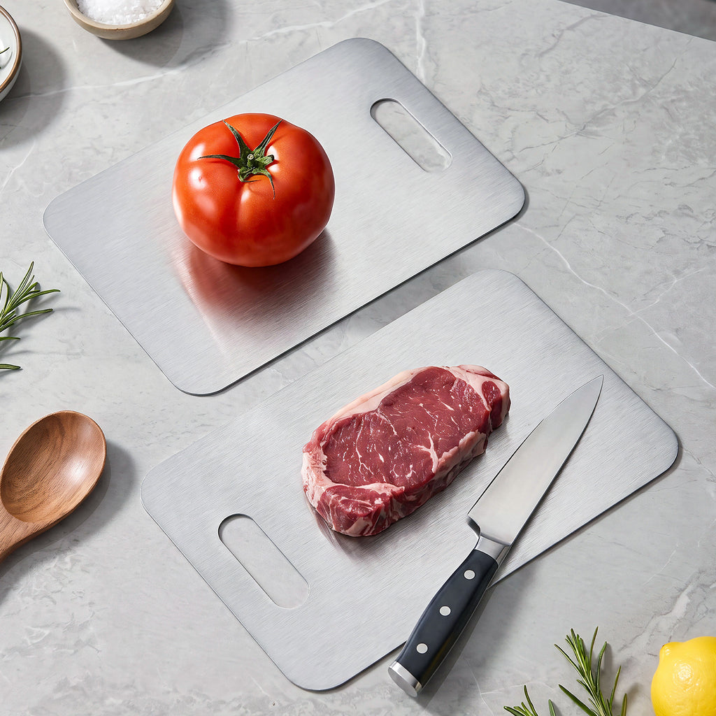 Petite planche à découper en inox réversible — lot de 3, 24 cm de diamètre