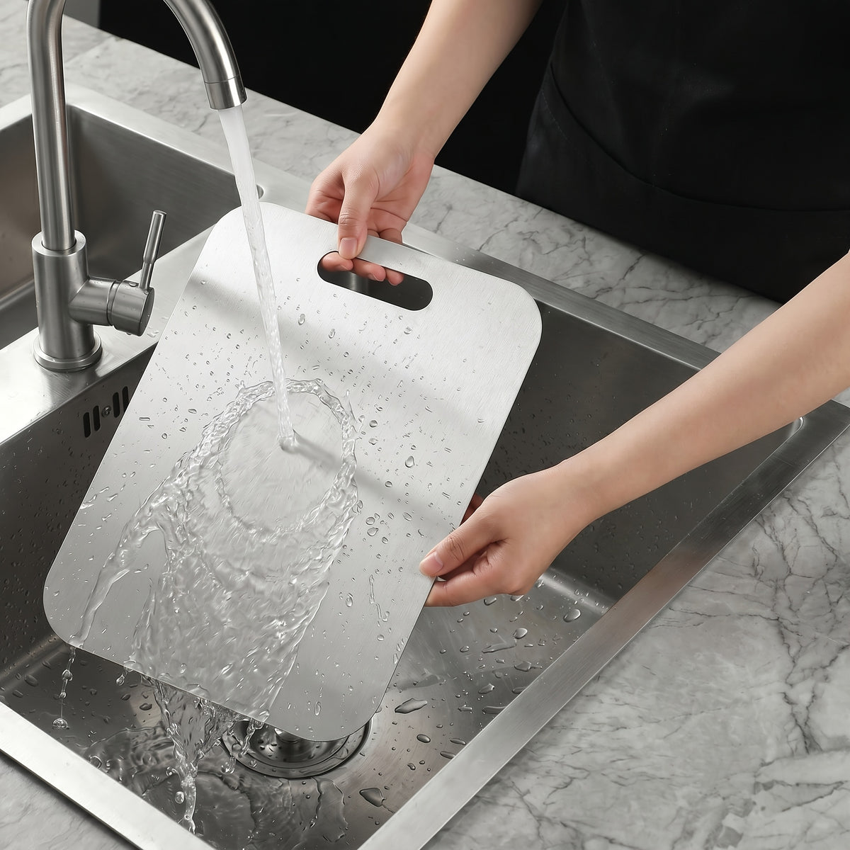 Grande planche à découper en inox réversible — 46 x 30 cm — modèle 1