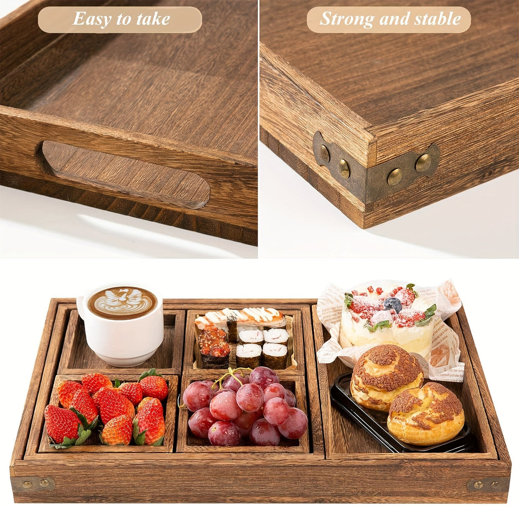 Plateau de petit-déjeuner en bois à poignée — lot de 7