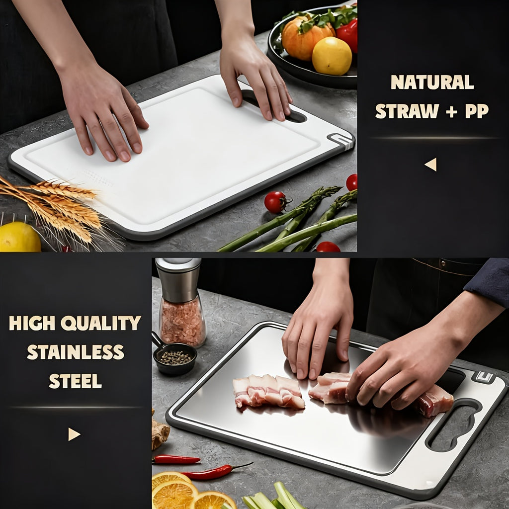 Planche à découper en inox à rainure à jus antidérapante pour viande et poisson