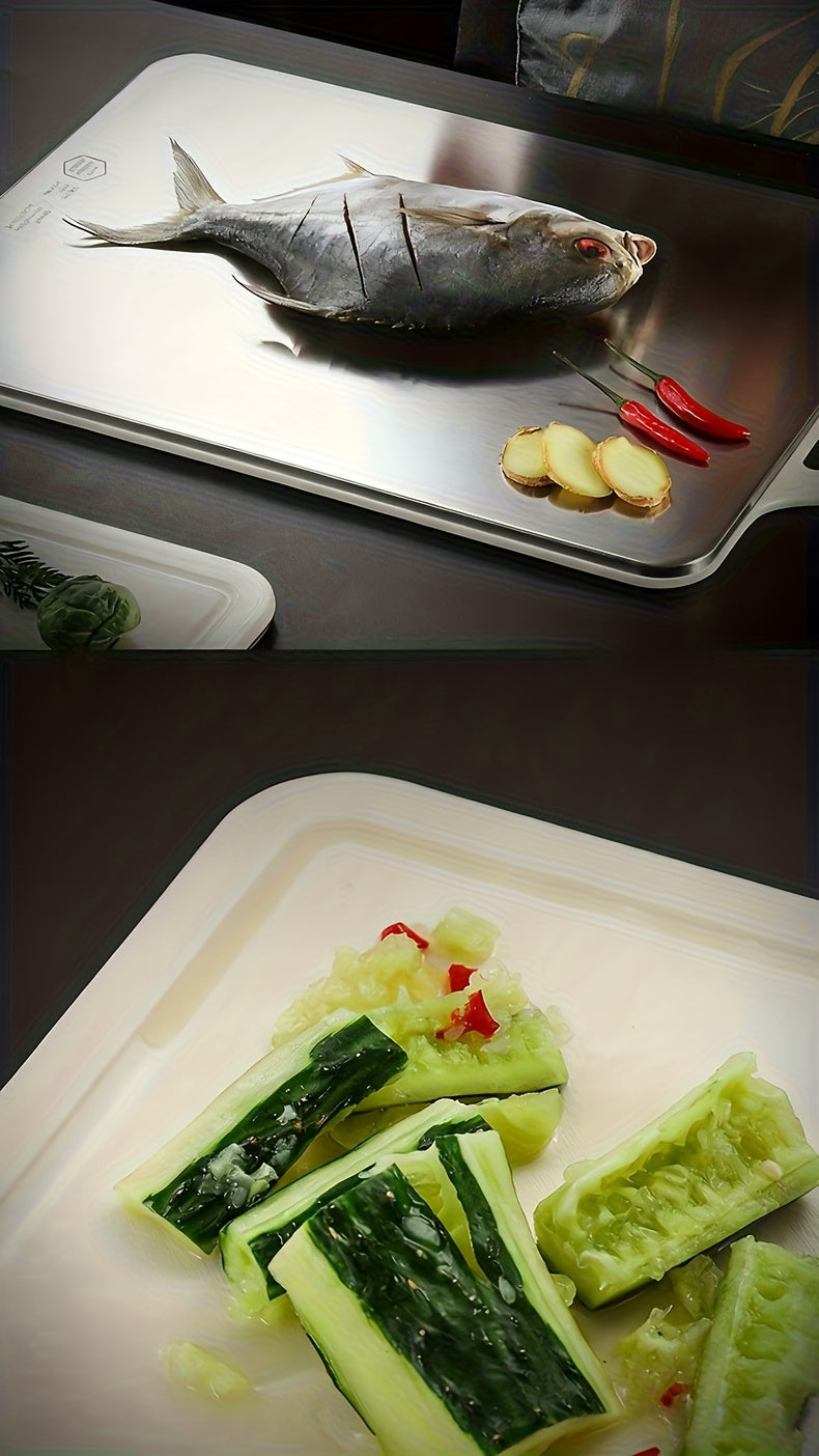 Planche à découper en inox réversible