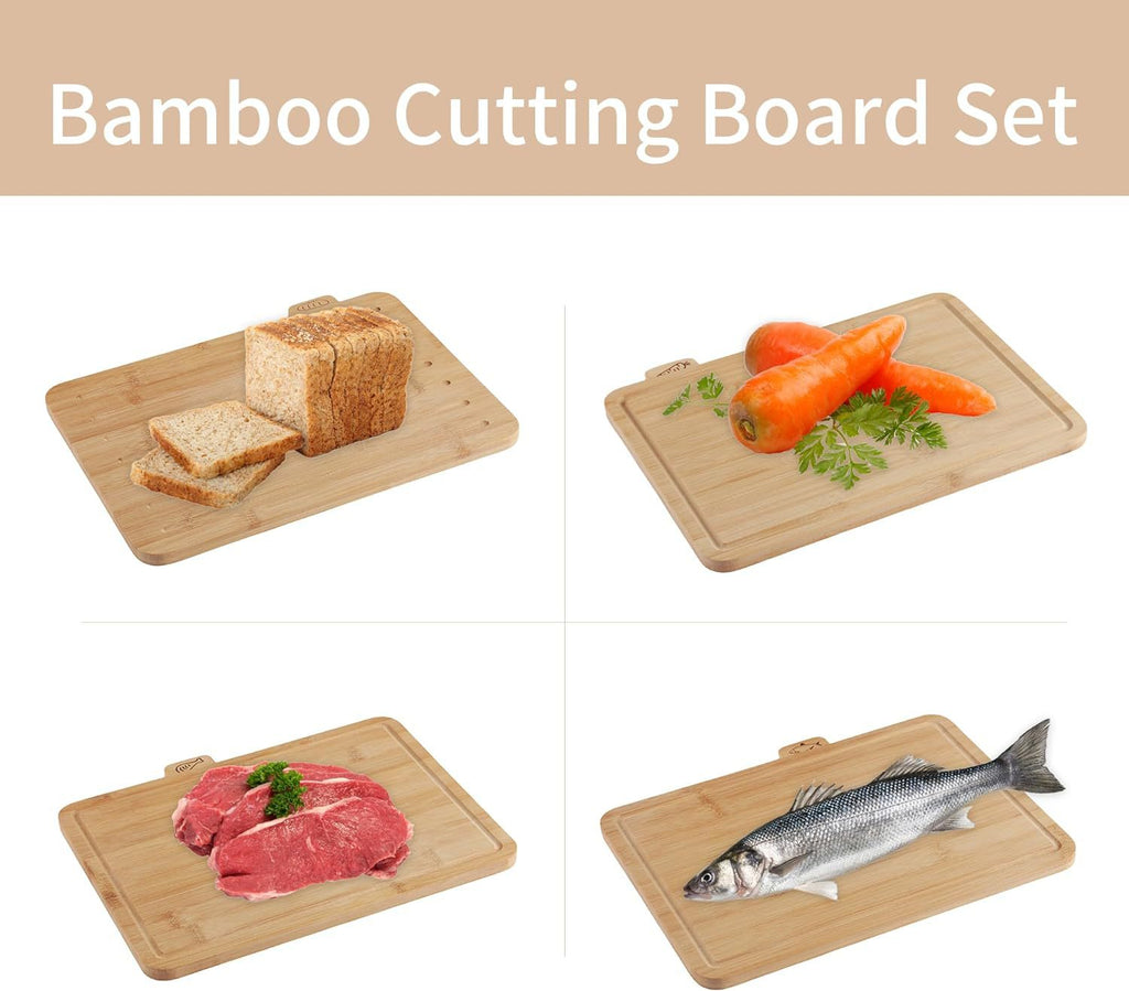 Planche à découper en bambou avec support — lot de 4, 36,3 x 11,9 cm