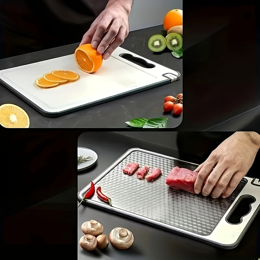 Planche à découper en inox à poignée
