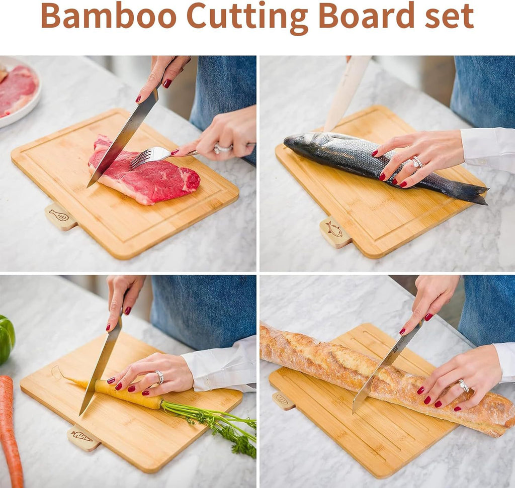 Planche à découper en bambou avec support — lot de 4, 36,3 x 11,9 cm