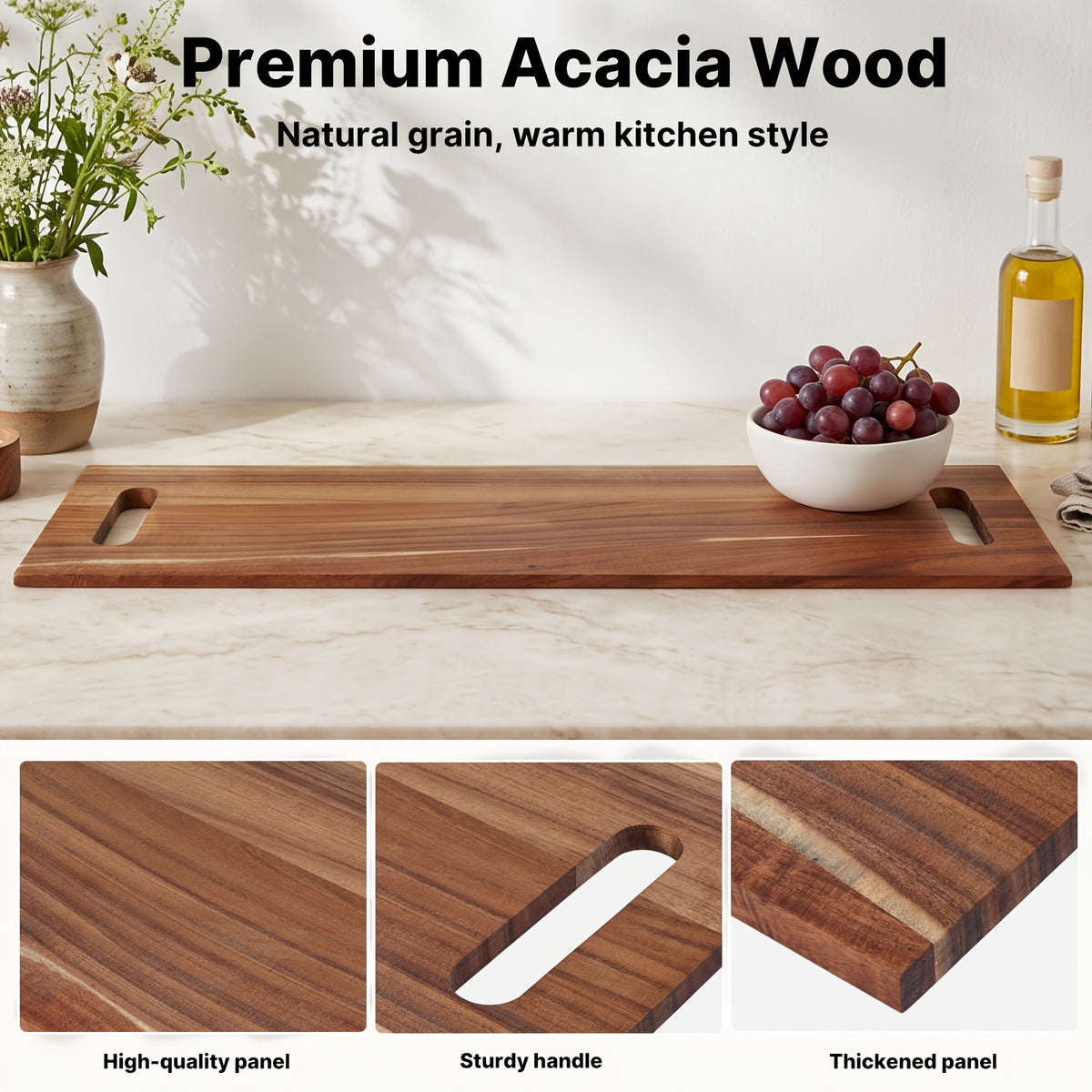 Planche à découper en acacia à poignée réversible — modèle 2