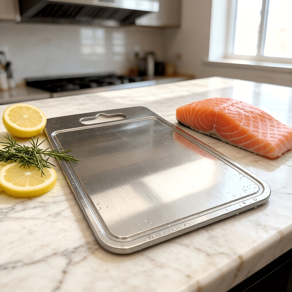 Planche à découper en inox à rainure à jus — 39 x 28 cm