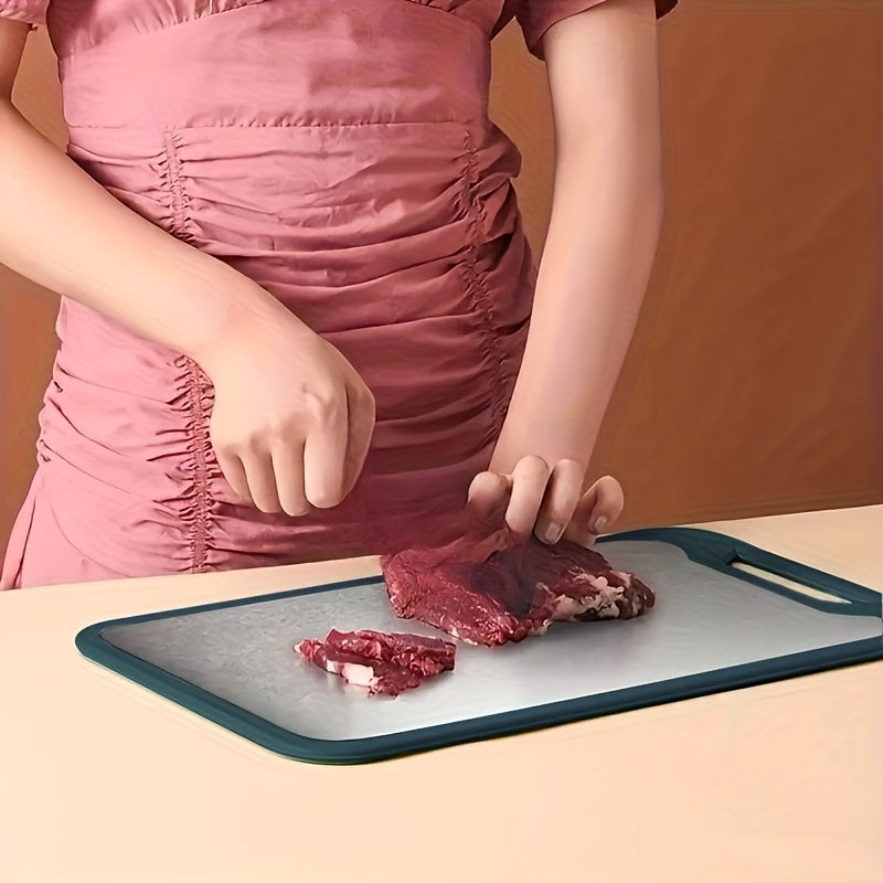 Planche à découper en inox à rainure à jus réversible