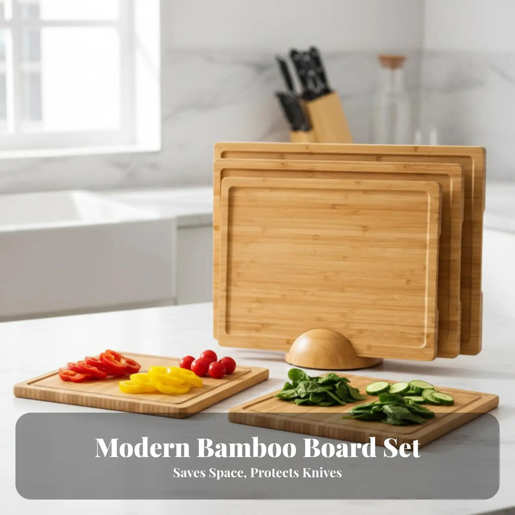 Planche à découper en bambou avec support — lot de 3