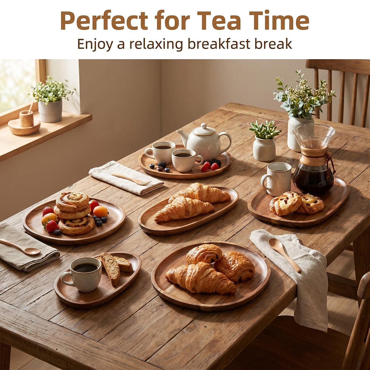 Plateau de petit-déjeuner en acacia pour service et plateau multifonction