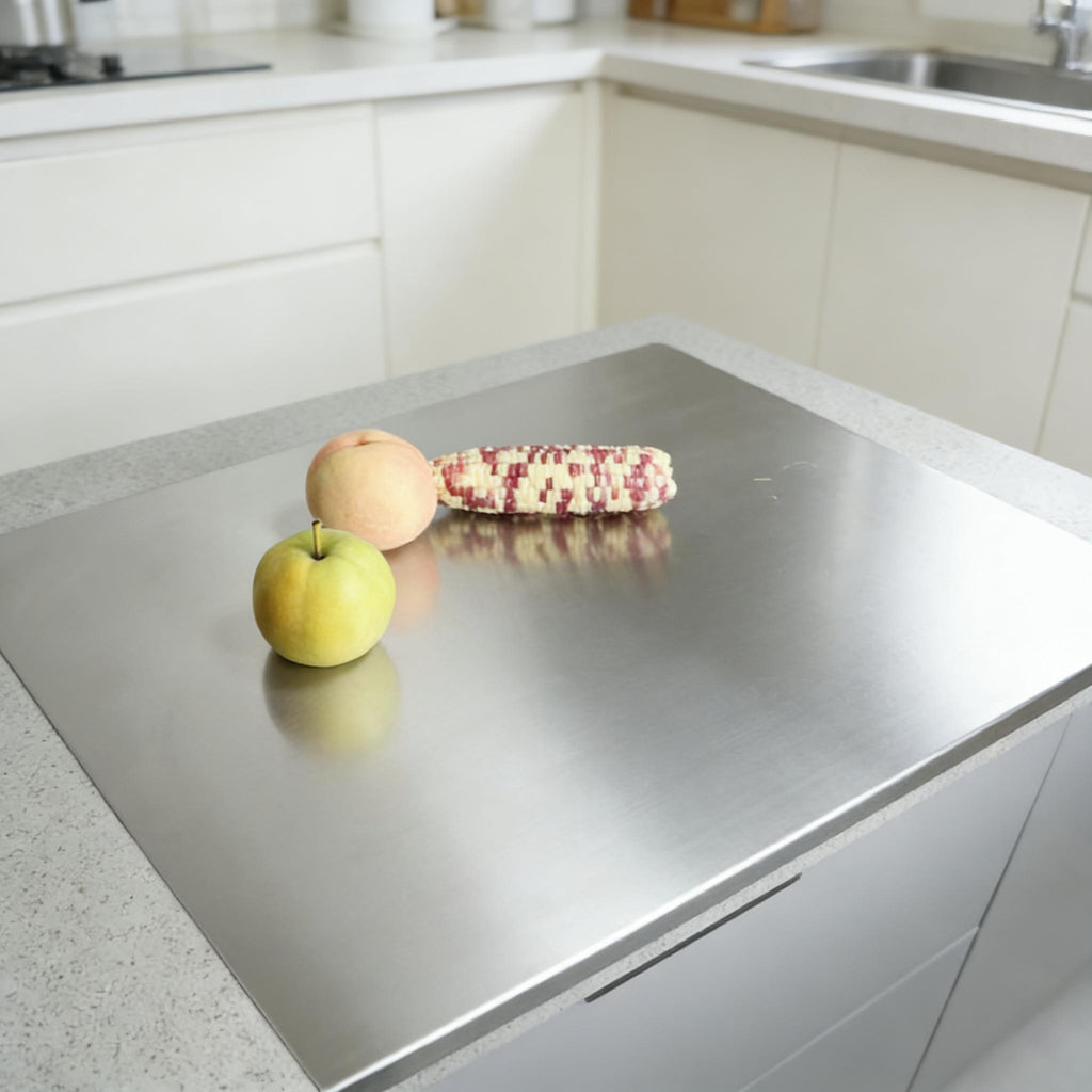 Grande planche à découper en inox réversible avec support — 60 x 40 cm — modèle 1