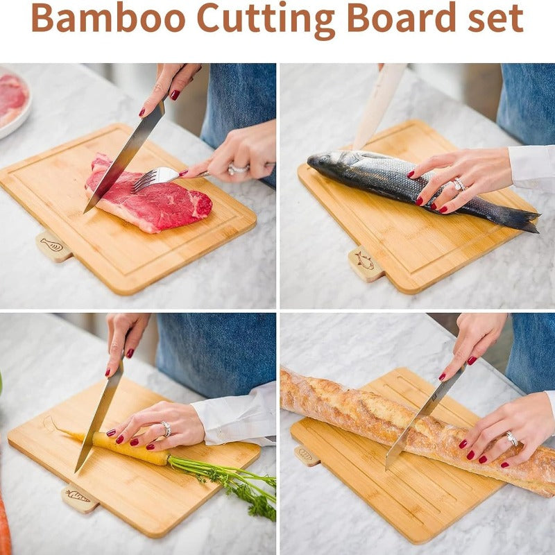 Planche à découper en bambou avec support — lot de 4, 36,3 x 11,9 cm