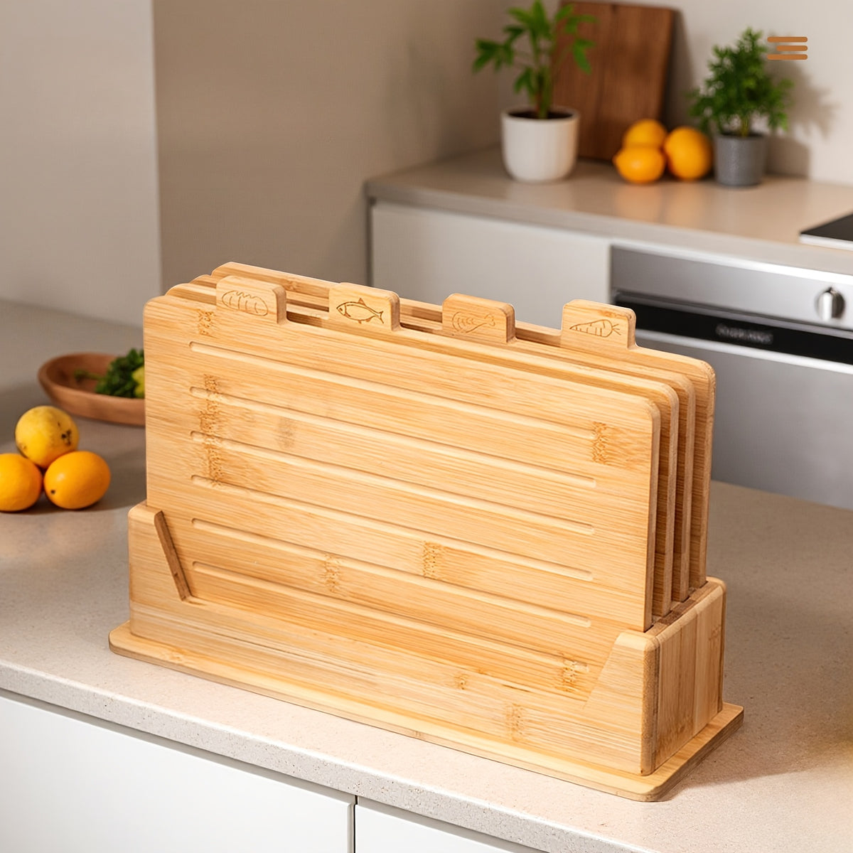 Planche à découper en bambou avec support — lot de 4, 36,3 x 11,9 cm