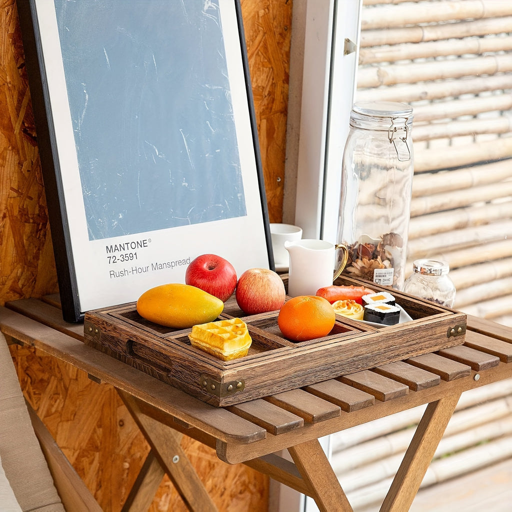Plateau de petit-déjeuner en bois à poignée — lot de 7