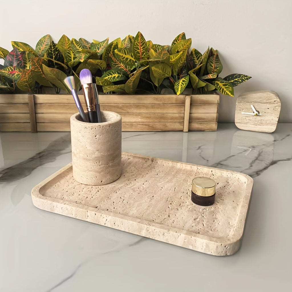 Plateau décoratif en marbre avec support — 30 cm de diamètre