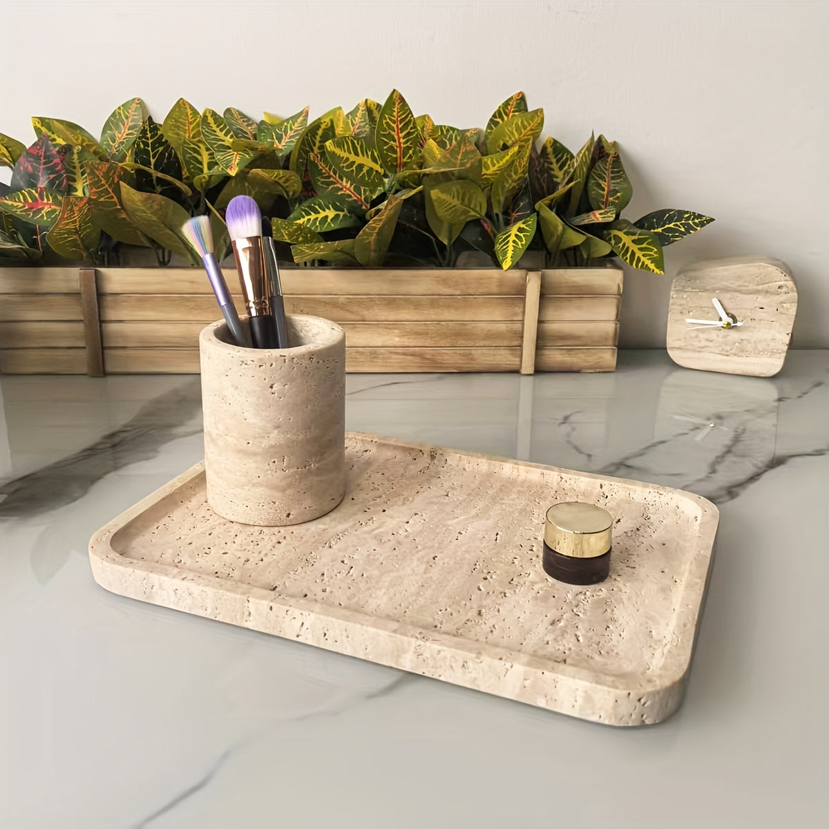 Plateau décoratif en marbre avec support — 30 cm de diamètre