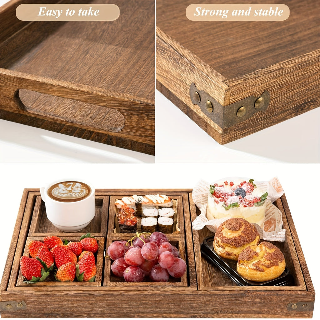 Plateau de petit-déjeuner en bois à poignée — lot de 7