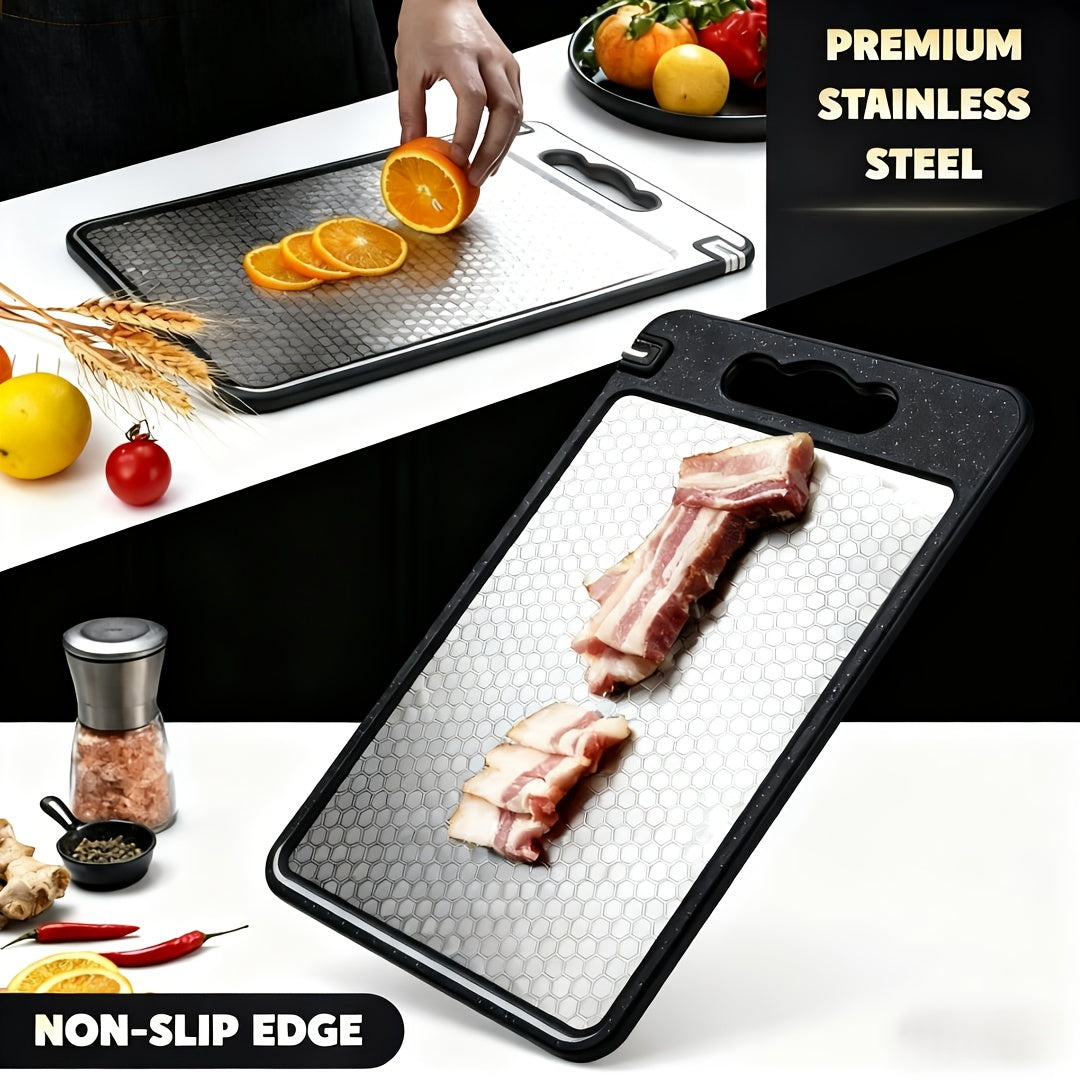 Planche à découper en inox à rainure à jus antidérapante pour viande et poisson