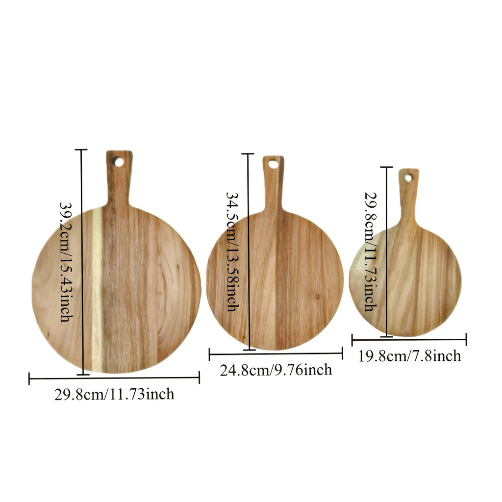 Planche à découper ronde en acacia à poignée — 39,2 x 29,8 cm