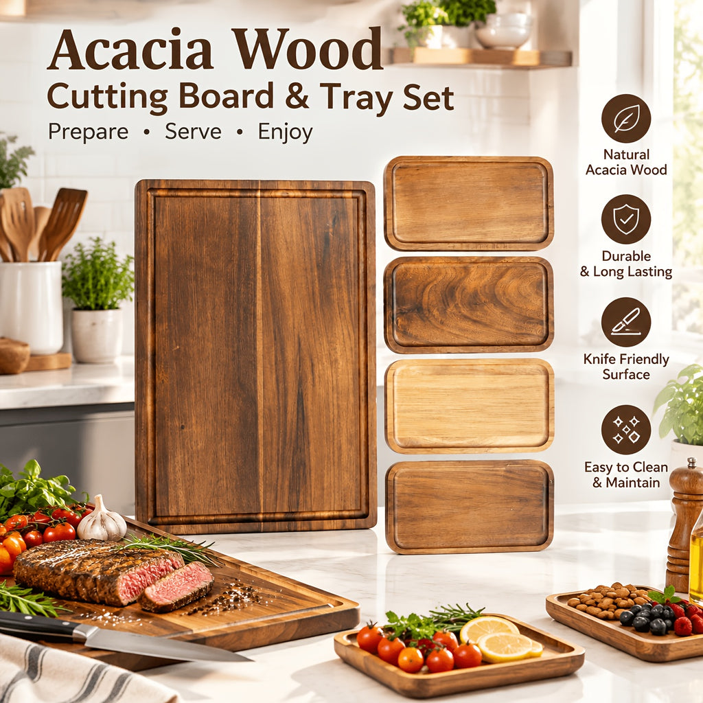 Planche à découper en acacia — lot de 5