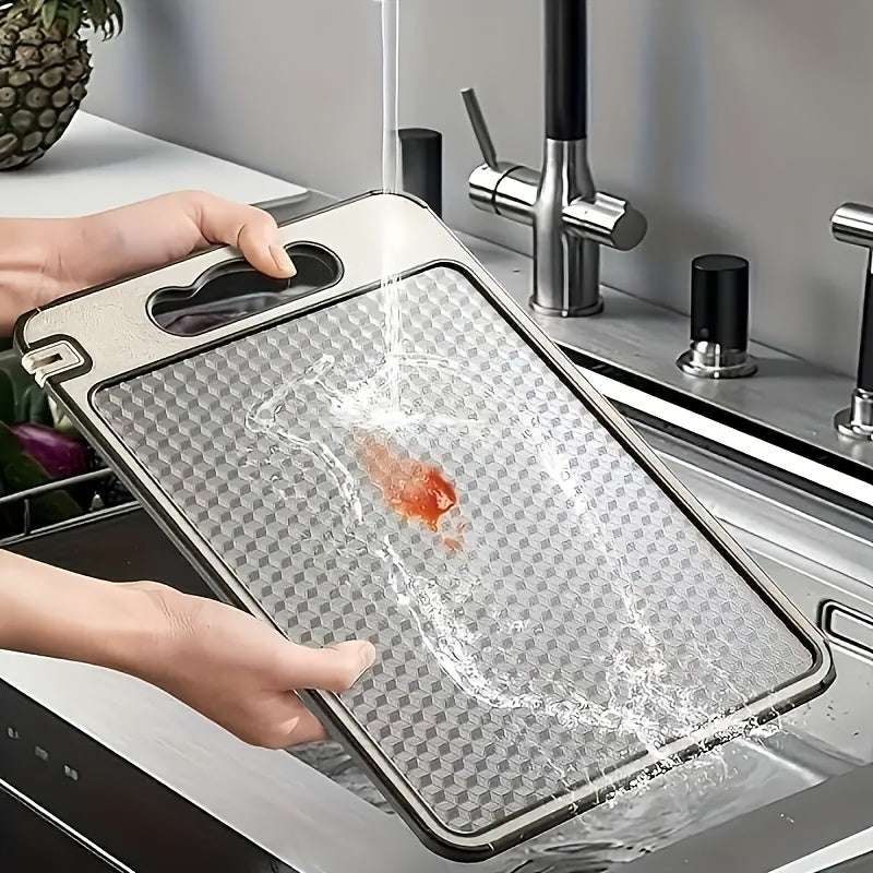 Planche à découper en inox à poignée