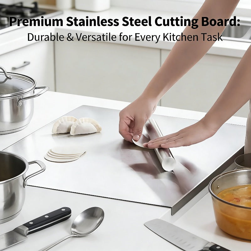 Grande planche à découper en inox réversible avec support — 60 x 40 cm — modèle 2