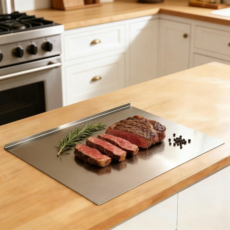 Grande planche à découper en inox réversible avec support — 60 x 40 cm — modèle 2